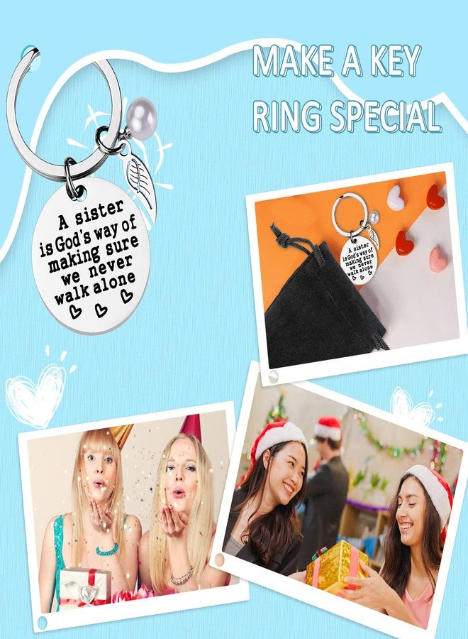 PLwelth Sisters Gift from Sister - A Sister is God’s Way of Making Sure We Never Walk Alone Sister Keychain Mother’s Day Gifts Funny Angle Charm Pendent for Her Birthday Christmas Jewelry - Image 4